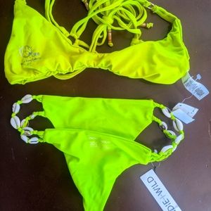 Nwt lime green neon Planet Blue indie wild plus blue life bikini xs